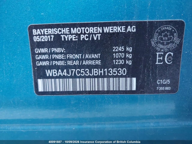 40091887 :رقم المزاد ، WBA4J7C53JBH13530 vin ، 2018 Bmw 440i مزاد بيع