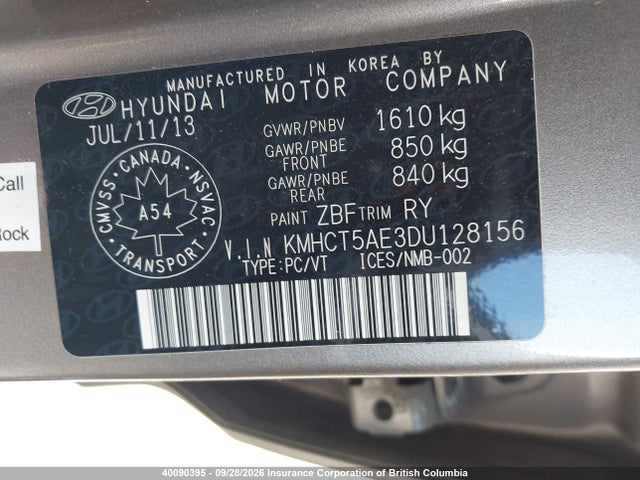 40090395 :رقم المزاد ، KMHCT5AE3DU128156 vin ، 2013 Hyundai Accent Gls/gs مزاد بيع