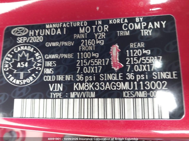 KM8K33AG9MU113002 Hyundai Kona