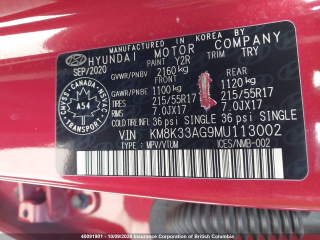 KM8K33AG9MU113002 Hyundai Kona