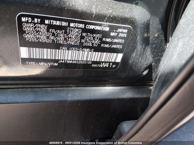 2025 Mitsubishi Outlander Sel მანქანა იყიდება აუქციონზე, vin: JA4T5WA96SZ620195, აუქციონის ნომერი: 40085615