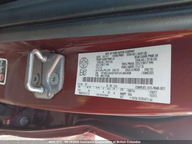 Продаж на аукціоні авто 2015 Ford Escape Se, vin: 1FMCU0G7XFUC45308, номер лоту: 40081973