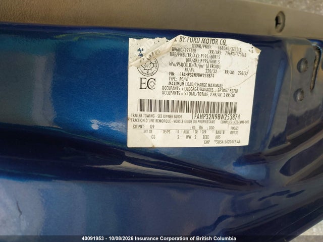 2008 Ford Focus მანქანა იყიდება აუქციონზე, vin: 1FAHP32N98W253874, აუქციონის ნომერი: 40091953