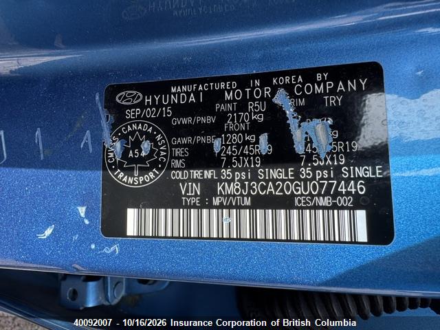 KM8J3CA20GU077446 Hyundai Tucson Limited/sport And Eco/se