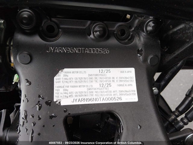 40087853 :رقم المزاد ، JYARN96N0TA000526 vin ، 2026 Yamaha Mtm890 مزاد بيع