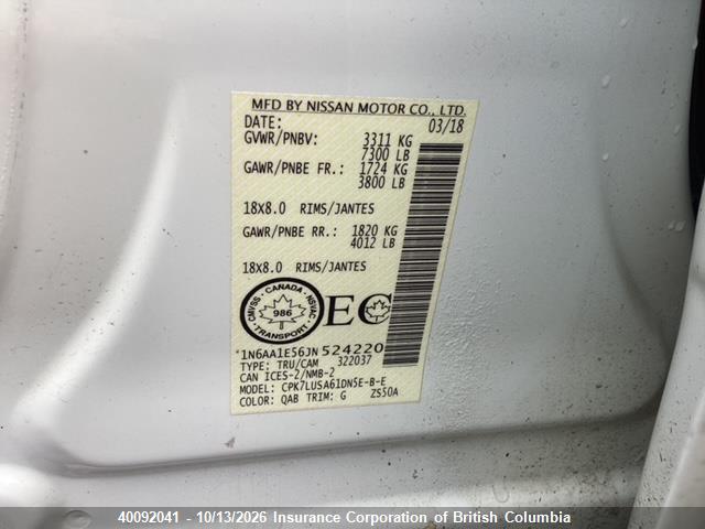 Aukcja sprzedaży 2018 Nissan Titan, vin: 1N6AA1E56JN524220, numer aukcji: 40092041