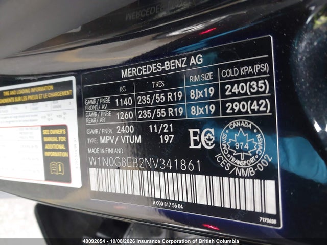 Продажа на аукционе авто 2022 Mercedes-benz Glc 300 4matic, vin: W1N0G8EB2NV341861, номер лота: 40092054