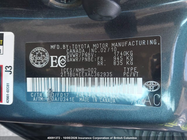 Продажа на аукционе авто 2010 Toyota Corolla S/le/xle, vin: 2T1BU4EEXAC362935, номер лота: 40091372