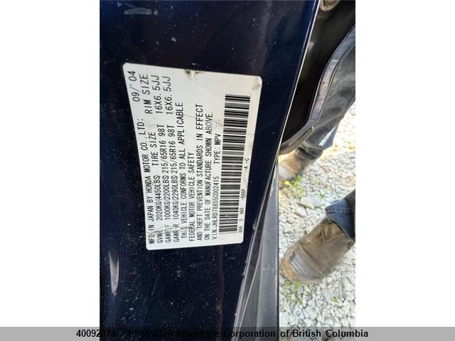 40092074 :رقم المزاد ، JHLRD78855C002415 vin ، 2005 Honda Cr-v مزاد بيع