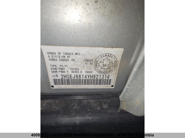 Продажа на аукционе авто 2000 Honda Civic, vin: 2HGEJ6614YH921314, номер лота: 40092075