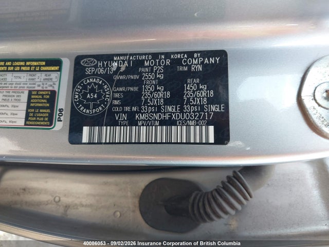 Aukcja sprzedaży 2013 Hyundai Santa Fe Gls, vin: KM8SNDHFXDU032717, numer aukcji: 40086053