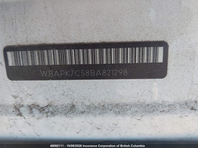 40092111 :رقم المزاد ، WBAPK7C58BA821298 vin ، 2011 Bmw 328i مزاد بيع
