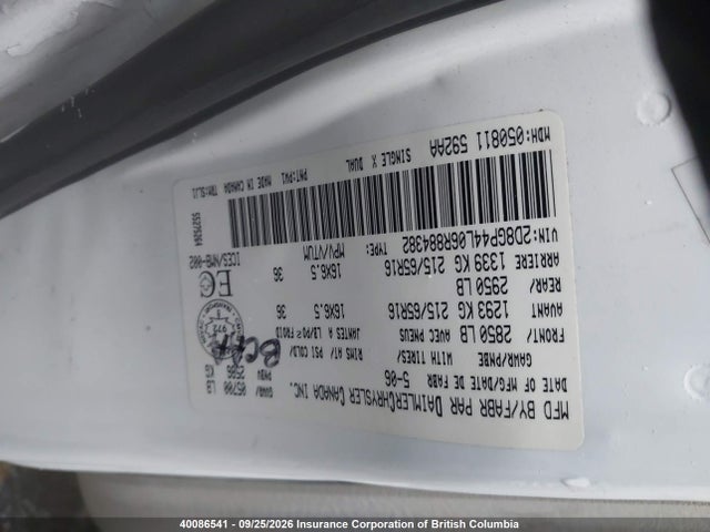 40086541 :رقم المزاد ، 2D8GP44L06R884382 vin ، 2006 Dodge Grand Caravan Sxt مزاد بيع