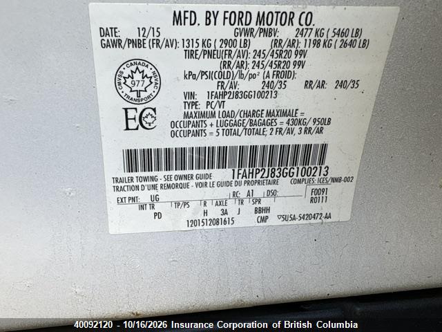 2016 Ford Taurus Limited მანქანა იყიდება აუქციონზე, vin: 1FAHP2J83GG100213, აუქციონის ნომერი: 40092120