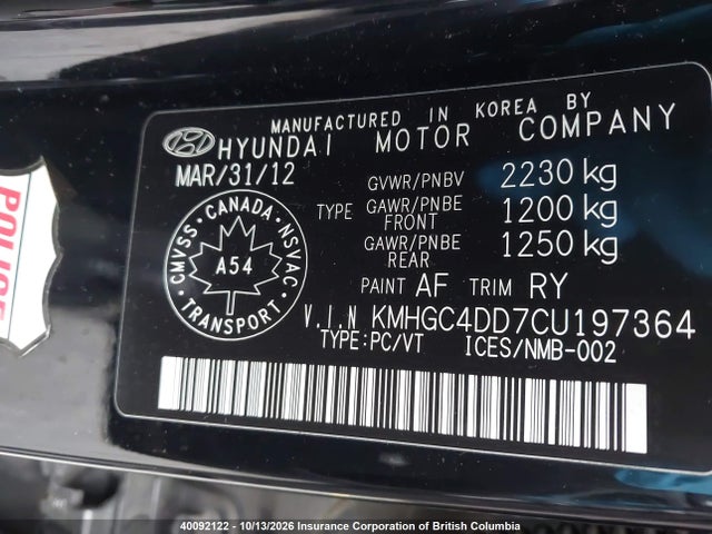 Aukcja sprzedaży 2012 Hyundai Genesis 3.8 Premium, vin: KMHGC4DD7CU197364, numer aukcji: 40092122