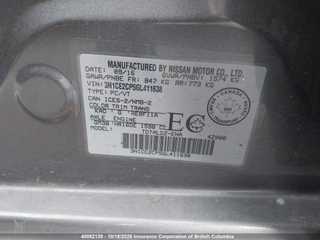 3N1CE2CP5GL411638 Nissan Versa