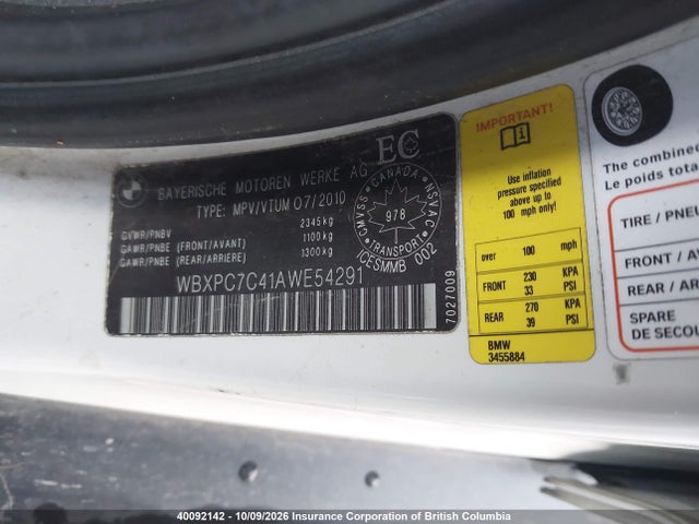 Aukcja sprzedaży 2010 Bmw X3, vin: WBXPC7C41AWE54291, numer aukcji: 40092142