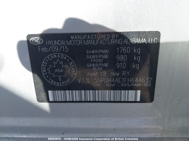 40083970 :رقم المزاد ، 5NPDH4AE1FH644632 vin ، 2015 Hyundai Elantra Se/sport/limited مزاد بيع