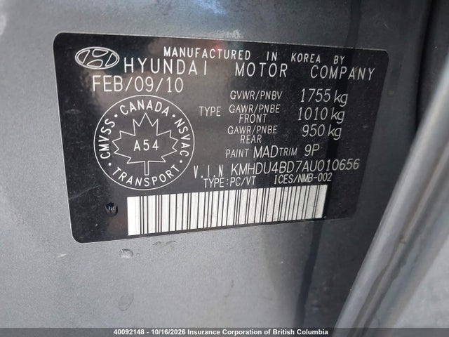 Продажа на аукционе авто 2010 Hyundai Elantra Gl, vin: KMHDU4BD7AU010656, номер лота: 40092148