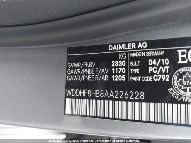 Auction sale of the 2010 Mercedes-benz E 350 4matic, vin: WDDHF8HB8AA226228, lot number: 40092158