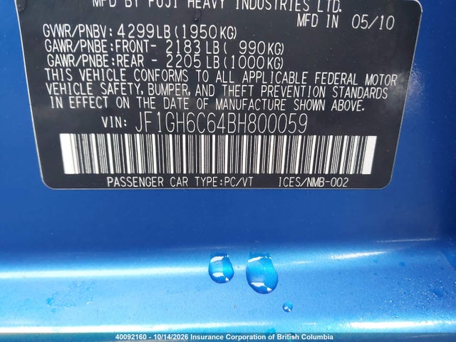 Aukcja sprzedaży 2011 Subaru Impreza 2.5 I Limited Package, vin: JF1GH6C64BH800059, numer aukcji: 40092160