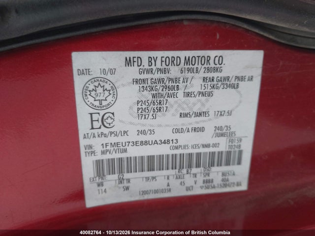 Продажа на аукционе авто 2008 Ford Explorer Xlt, vin: 1FMEU73E88UA34813, номер лота: 40082764