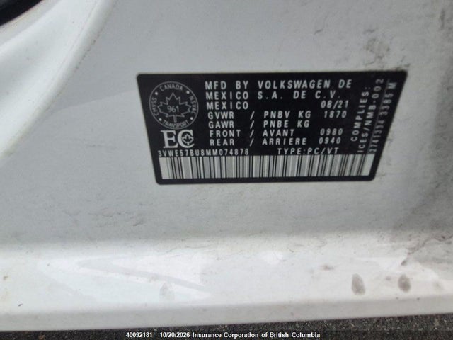 Продаж на аукціоні авто 2021 Volkswagen Jetta, vin: 3VWE57BU8MM074878, номер лоту: 40092181