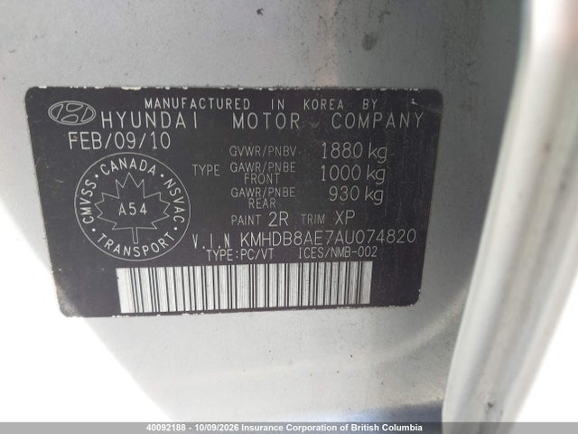 Продаж на аукціоні авто 2010 Hyundai Elantra Touring Gl, vin: KMHDB8AE7AU074820, номер лоту: 40092188