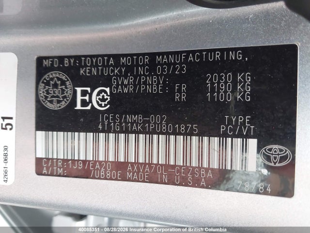 4T1G11AK1PU801875 Toyota Camry Se Night Shade/se