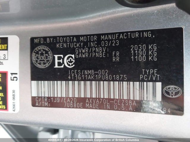 4T1G11AK1PU801875 Toyota Camry Se Night Shade/se