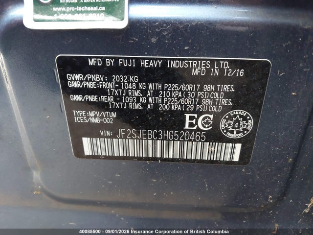 40085500 :رقم المزاد ، JF2SJEBC3HG520465 vin ، 2017 Subaru Forester 2.5i مزاد بيع