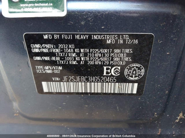 40085500 :رقم المزاد ، JF2SJEBC3HG520465 vin ، 2017 Subaru Forester 2.5i مزاد بيع