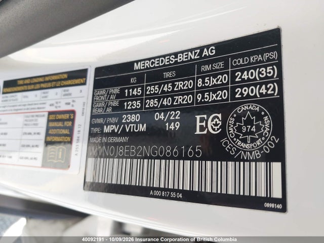 40092191 :رقم المزاد ، W1N0J8EB2NG086165 vin ، 2022 Mercedes-benz Glc Coupe 300 4matic مزاد بيع