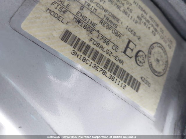 40086326 :رقم المزاد ، 3N1BC13E78L361112 vin ، 2008 Nissan Versa S/sl مزاد بيع