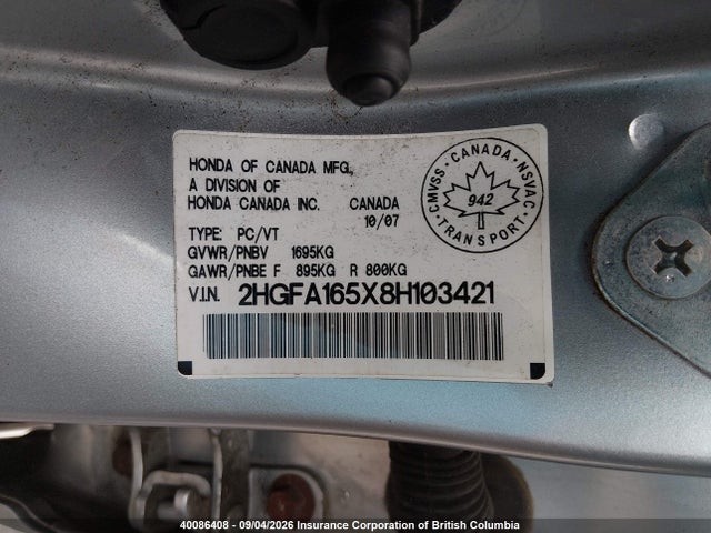 Aukcja sprzedaży 2008 Honda Civic Lx, vin: 2HGFA165X8H103421, numer aukcji: 40086408