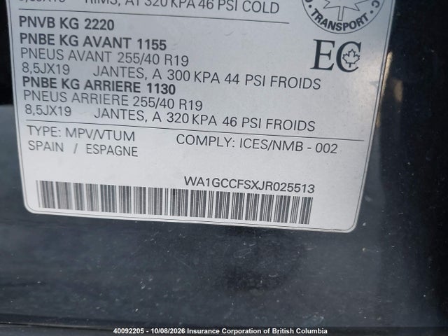 Aukcja sprzedaży 2018 Audi Q3, vin: WA1GCCFSXJR025513, numer aukcji: 40092205