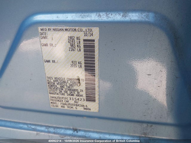 Aukcja sprzedaży 2015 Nissan Leaf, vin: 1N4AZ0CP1FC315423, numer aukcji: 40092214