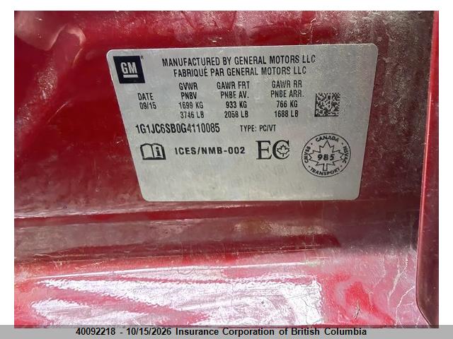 1G1JC6SB0G4110085 Chevrolet Sonic