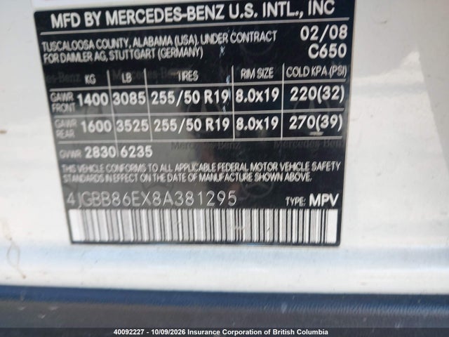 Aukcja sprzedaży 2008 Mercedes-benz Ml 350 4matic, vin: 4JGBB86EX8A381295, numer aukcji: 40092227