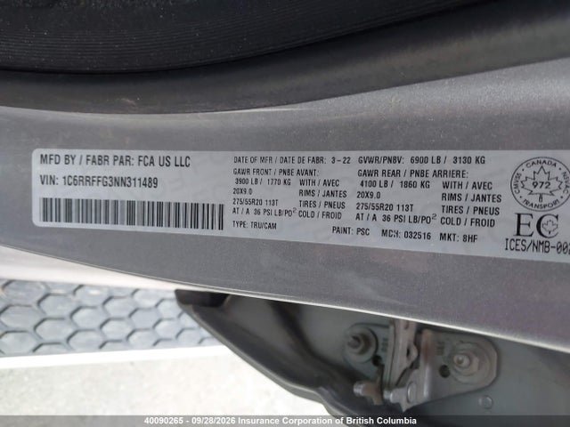Продаж на аукціоні авто 2022 Ram 1500 Big Horn/lone Star, vin: 1C6RRFFG3NN311489, номер лоту: 40090265