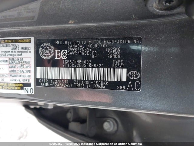 Aukcja sprzedaży 2005 Toyota Corolla Ce/le/s, vin: 2T1BR32E05C868621, numer aukcji: 40092252