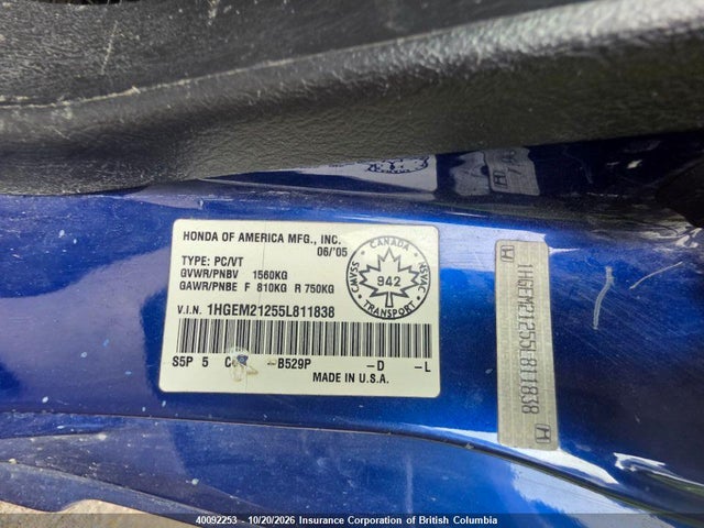 Aukcja sprzedaży 2005 Honda Civic, vin: 1HGEM21255L811838, numer aukcji: 40092253