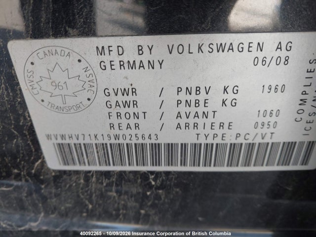Продажа на аукционе авто 2009 Volkswagen Gti, vin: WVWHV71K19W025643, номер лота: 40092265