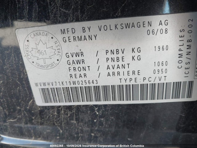 Продажа на аукционе авто 2009 Volkswagen Gti, vin: WVWHV71K19W025643, номер лота: 40092265