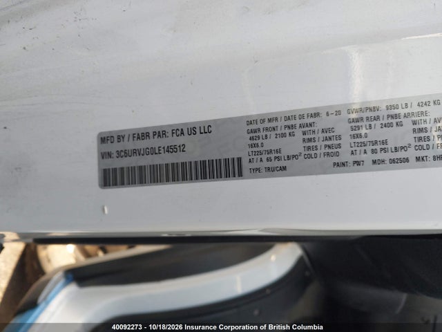 Продажа на аукционе авто 2020 Ram Promaster 3500 High Roof Extended 159 In. Wb, vin: 3C6URVJG0LE145512, номер лота: 40092273