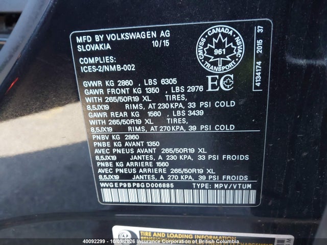 Aukcja sprzedaży 2016 Volkswagen Touareg Tdi/sport/lux/executive, vin: WVGEP9BP8GD006885, numer aukcji: 40092299