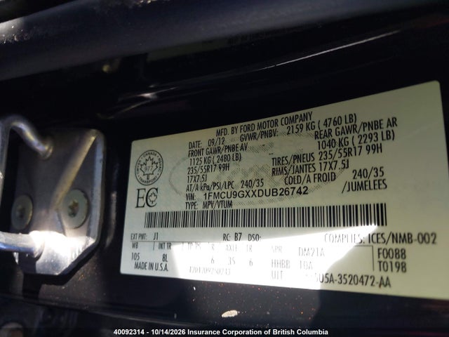 Aukcja sprzedaży 2013 Ford Escape Se, vin: 1FMCU9GXXDUB26742, numer aukcji: 40092314