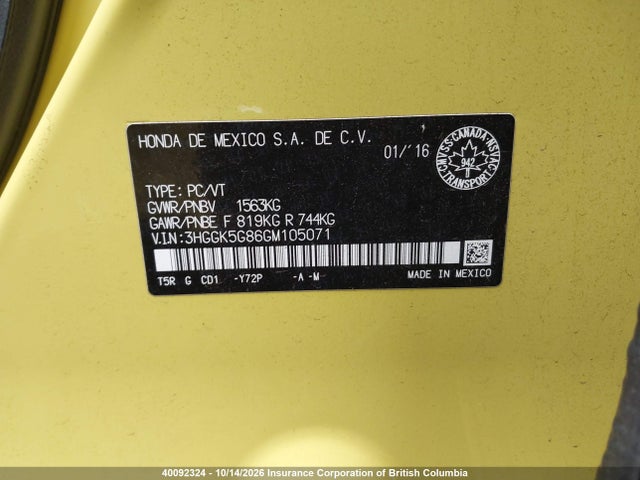 3HGGK5G86GM105071 Honda Fit