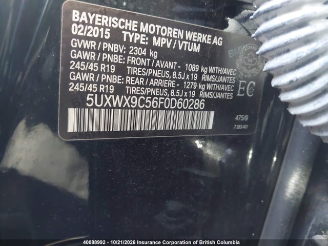 BMW X3 Xdrive28i 2015 5UXWX9C56F0D60286 Image 14