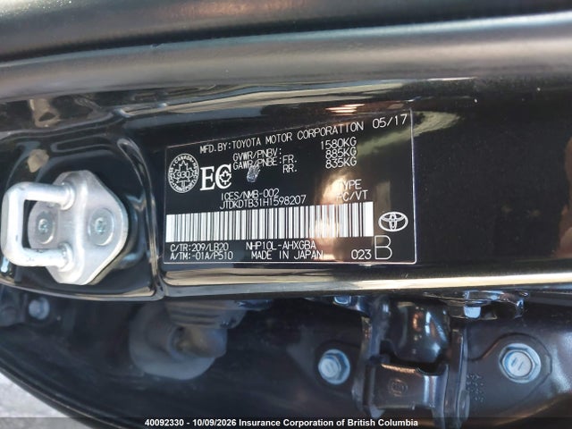 Aukcja sprzedaży 2017 Toyota Prius, vin: JTDKDTB31H1598207, numer aukcji: 40092330